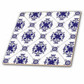 3dRose Janna Salak Designs Prints and Patterns - Elegant Blue and White Medallion Pattern - Tiles (ct_192861)