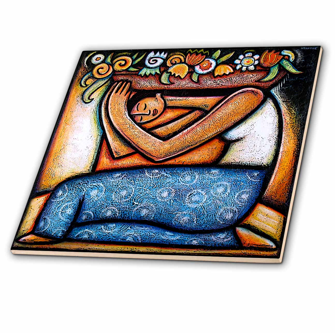3dRose Paul Honatke Designs Prints - Flower Girl Mexican Art Colorful - Tiles (ct_21129)