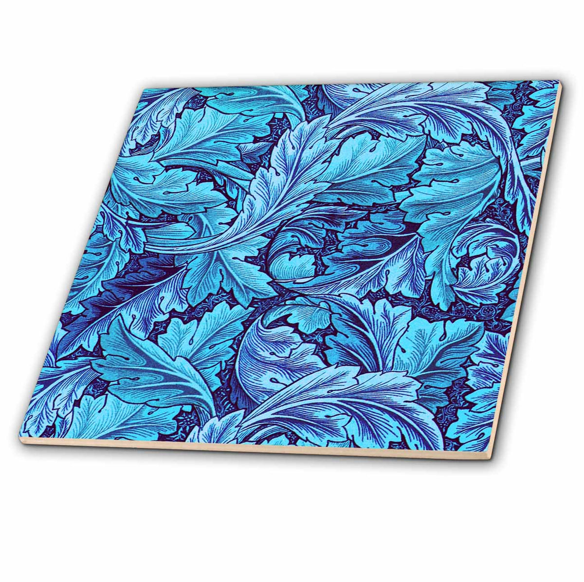 3dRose Russ Billington Designs - Beautiful William Morris Acanthus Leaf Pattern in Blue - Tiles (ct_220190)