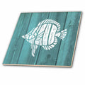 3dRose Russ Billington Nautical Designs - White Painted Tropical Fish on Teal Background- not Real Wood - Tiles (ct_220421)