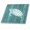 3dRose Russ Billington Nautical Designs - Turtle Stencil in White Over Teal Weatherboard- not Real Wood - Tiles (ct_220428)