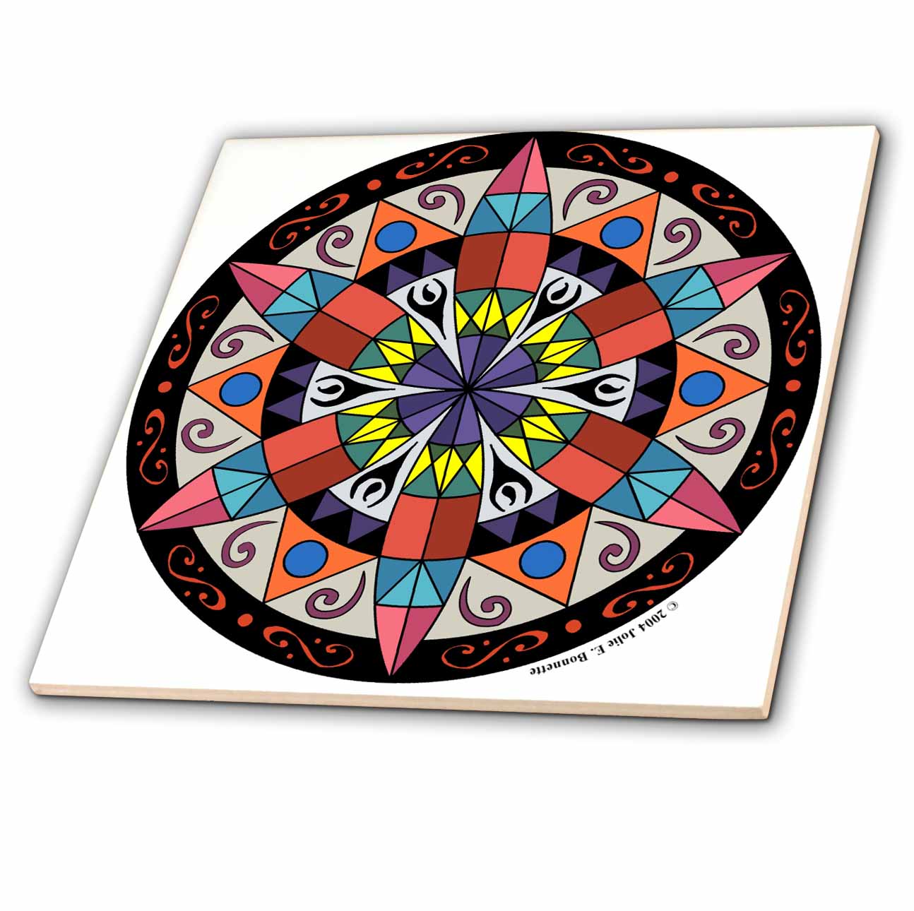 3dRose Art of Jolie E Bonnette Misc Designs - Hex Sign 1 Pennsylvania Dutch Luck Protection Symbol - Tiles (ct_23186)