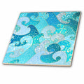 3dRose Uta Naumann Faux Glitter Pattern - Trendy Mermaid Waves Sparkle Blue Ocean Faux Glitter Pattern - Tiles (ct_266850)