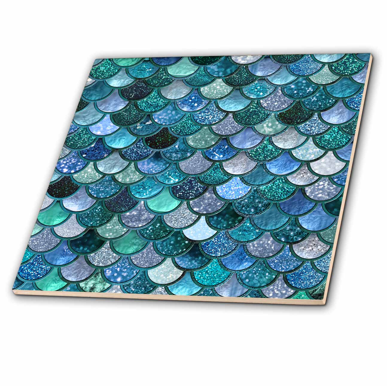 3dRose Uta Naumann Faux Glitter Pattern - Multicolor Girly Trend Blue Luxury Elegant Mermaid Scales Glitter - Tiles (ct_272861)