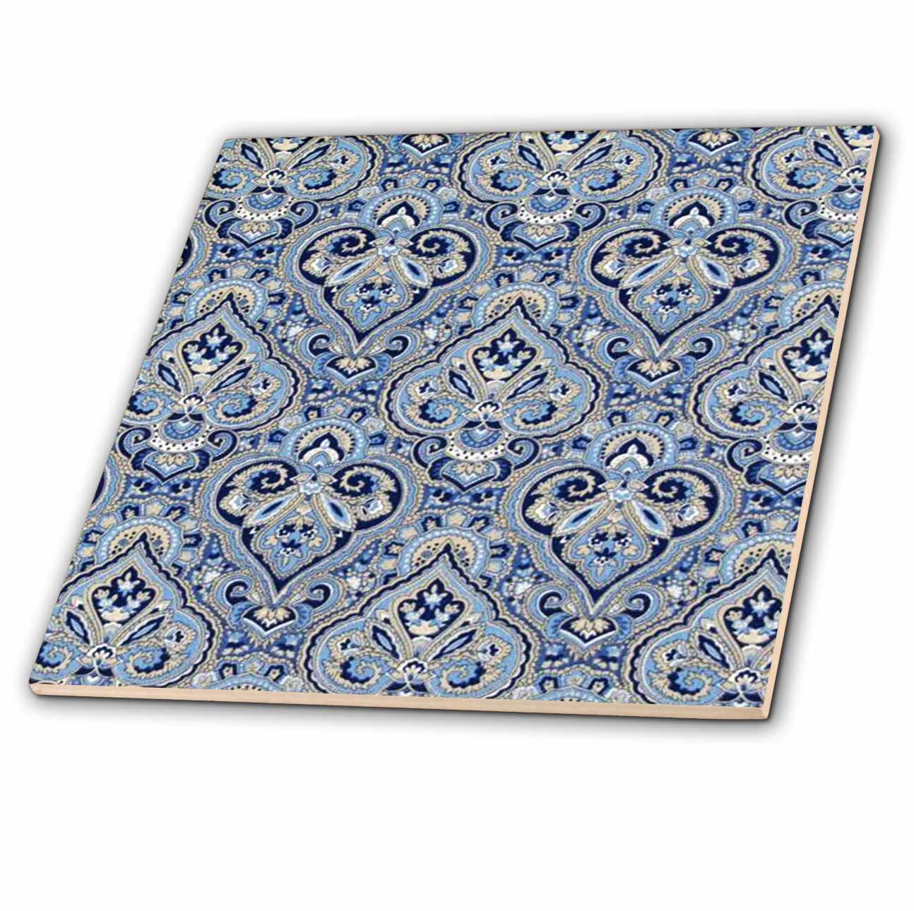 3dRose Florene Designer Plaids and Pattern - French Paisley Blue - Tiles (ct_59830)