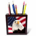 3dRose Doreen Erhardt Patriotic - Patriotic American Flag and Bald Eagle - Tile Pen Holders (ph_62902)