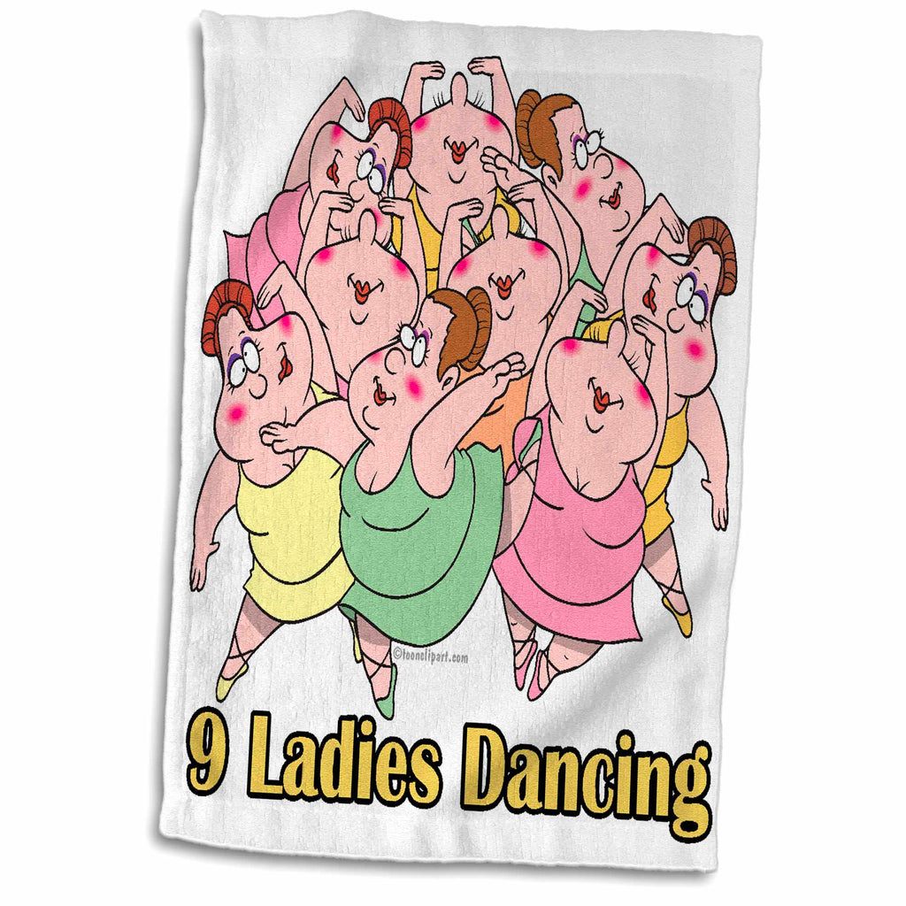 3dRose Dooni Designs Random Toons - Nine Ladies Dancing - Towels (twl-104265)