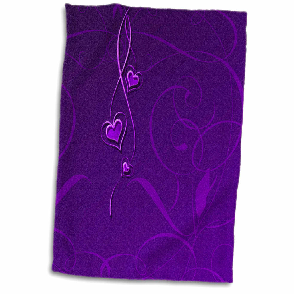 3dRose Elegant Dangling Hearts on Vine Design, Deep Purple - Towels (twl-108521)