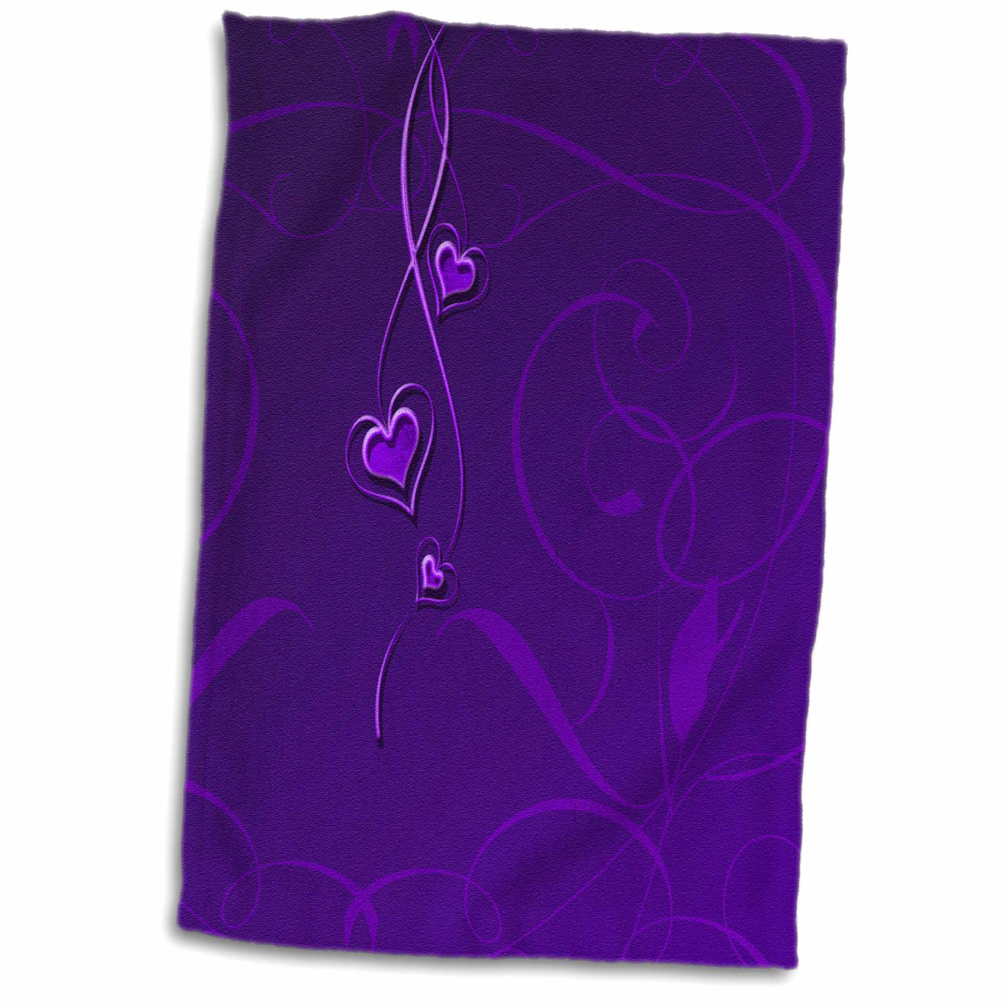3dRose Elegant Dangling Hearts on Vine Design, Deep Purple - Towels (twl-108521)