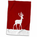3dRose Red Reindeer in The Snow - Stylish White Deer with Antlers Silhouette... - Towels (twl-112813)
