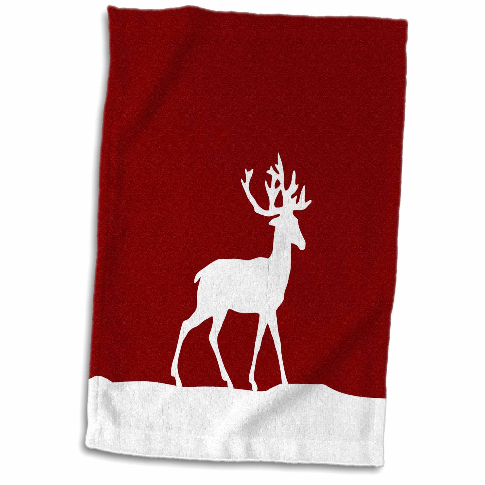 3dRose Red Reindeer in The Snow - Stylish White Deer with Antlers Silhouette... - Towels (twl-112813)