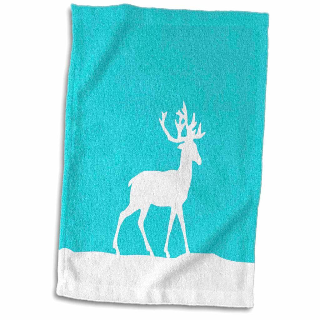 3dRose Ice Blue Reindeer in The Snow - White Deer Silhouette on Teal... - Towels (twl-112815)