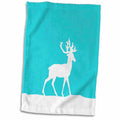 3dRose Ice Blue Reindeer in The Snow - White Deer Silhouette on Teal... - Towels (twl-112815)