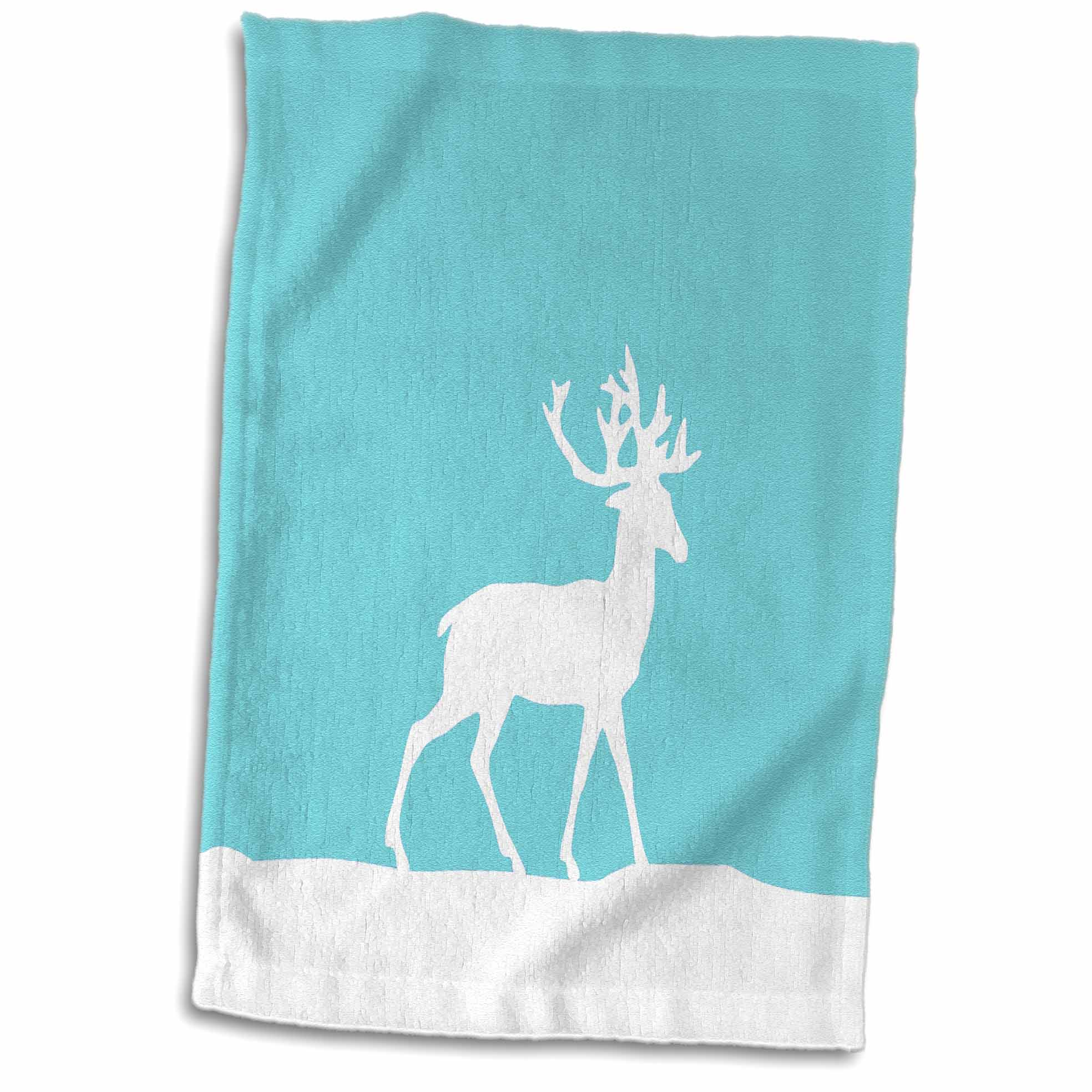 3dRose Ice Blue Reindeer in The Snow - White Deer Silhouette on Teal... - Towels (twl-112815)