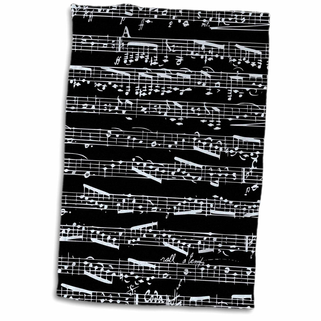 3dRose Black and white Musical notes - stylish sheet music - piano notation -... - Towels (twl-112826)