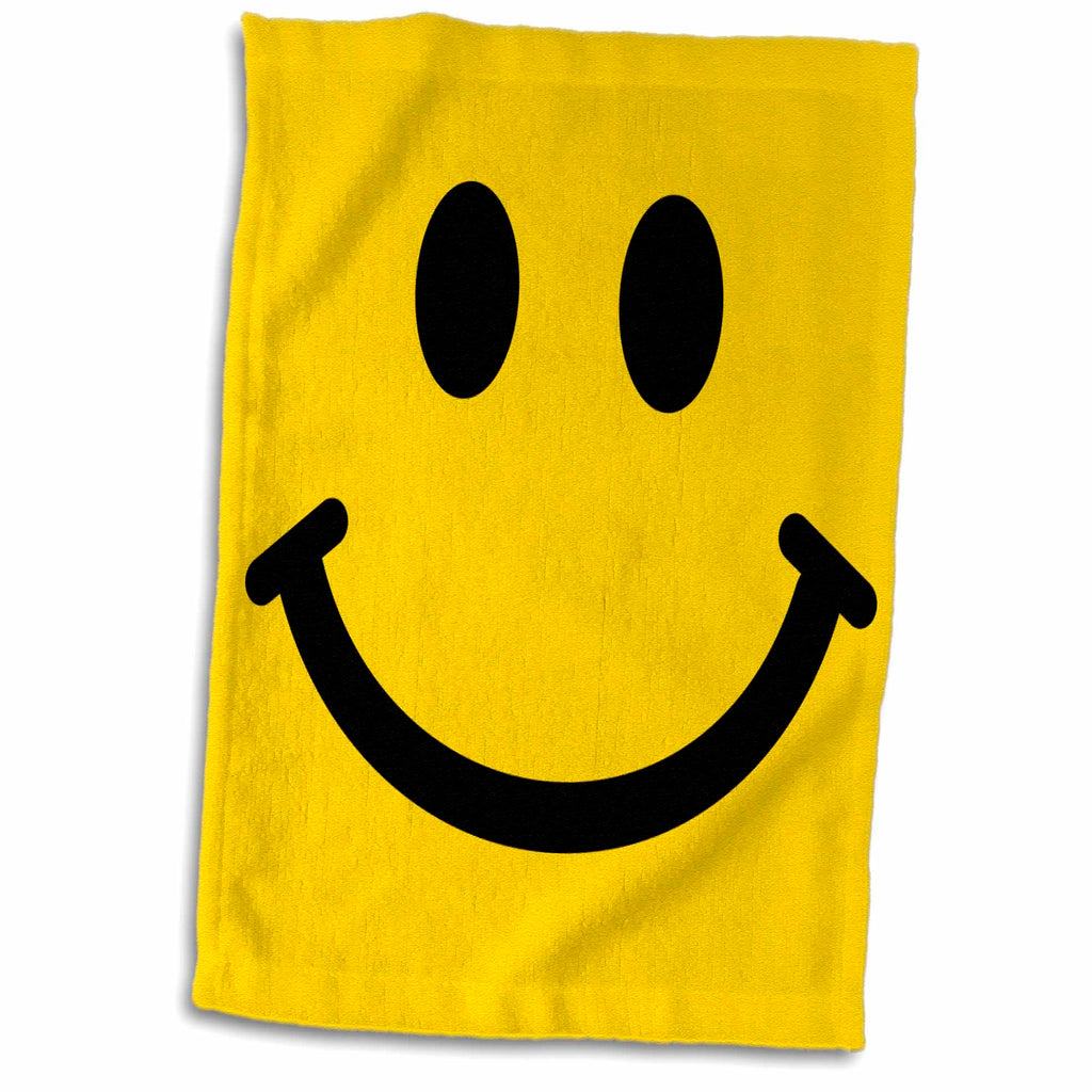3dRose Yellow Smiling face - Happy Smiling Cartoon - 60s Jolly Cheerful Bright - Towels (twl-113090)