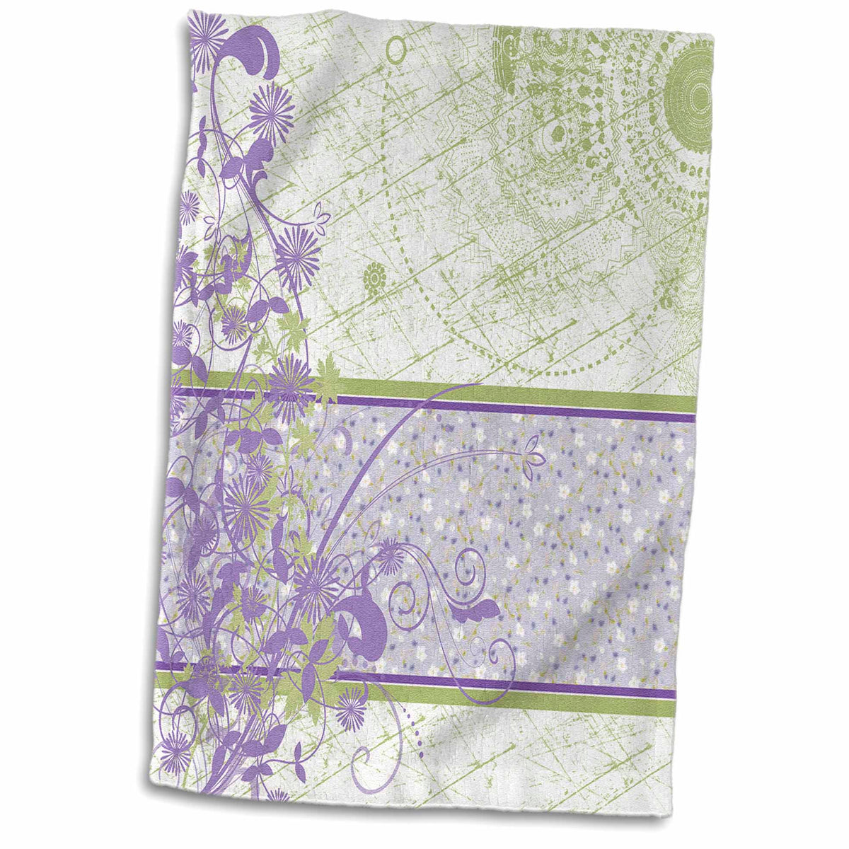 3dRose Elegant Lavender and Green Floral Swirls - Towels (twl-113824)