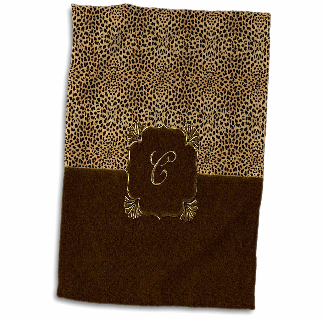3dRose Elegant Animal Print in Warm Brown and Gold Monogram Letter C - Towels (twl-113867)