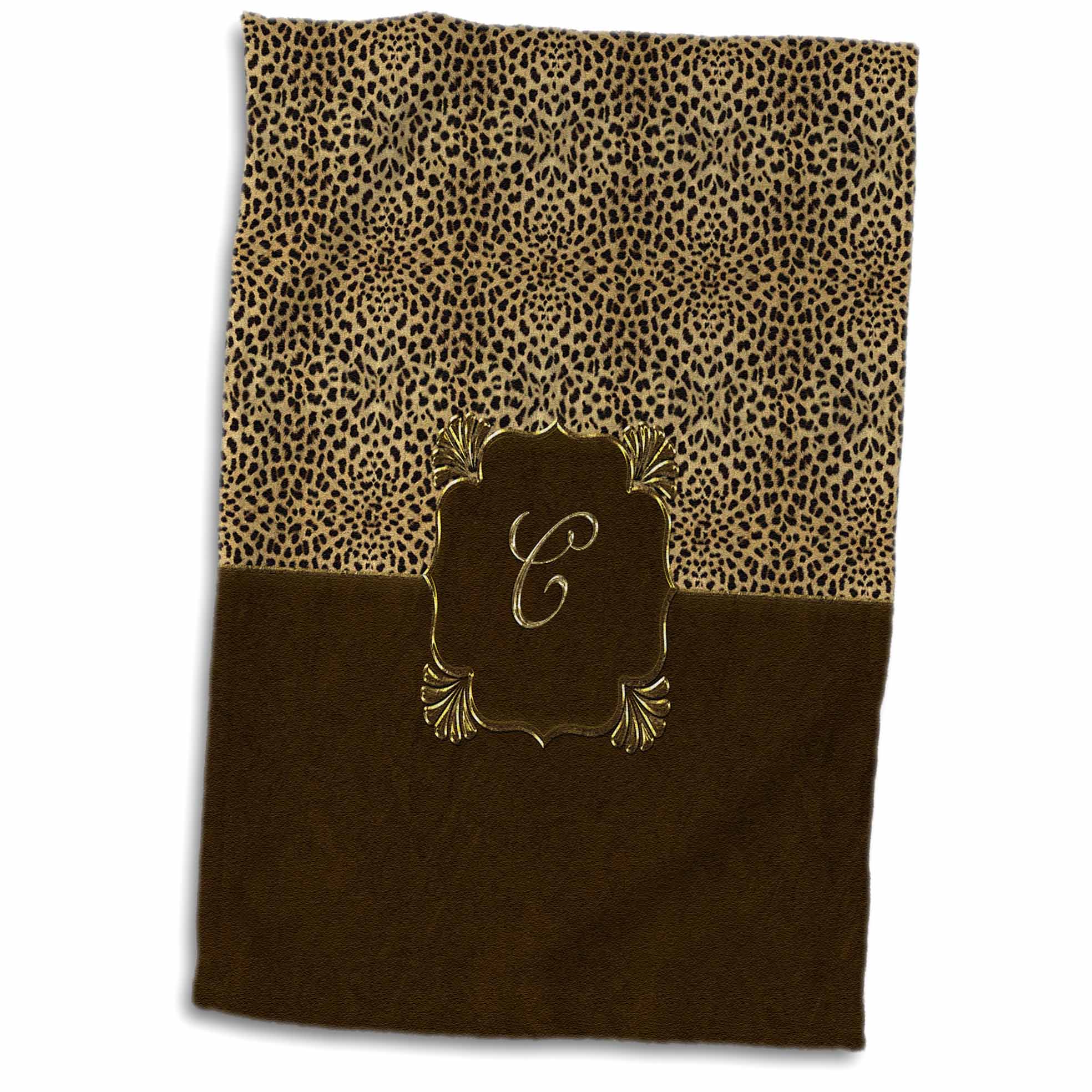 3dRose Elegant Animal Print in Warm Brown and Gold Monogram Letter C - Towels (twl-113867)