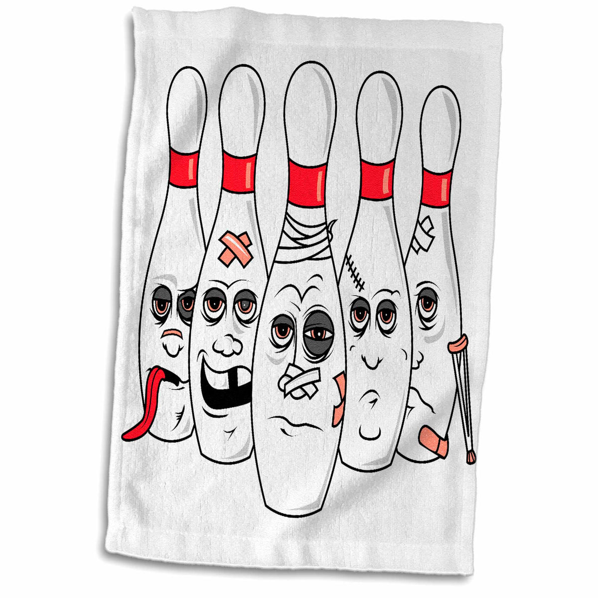 3dRose Funny Busted Up Injured Bowling Pins Cartoon Sports Design - Towels (twl-116311)