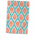 3dRose Dooni Designs Tangerine Orange and Aqua Blue Ornate Damask Pattern - Towels (twl-116412)