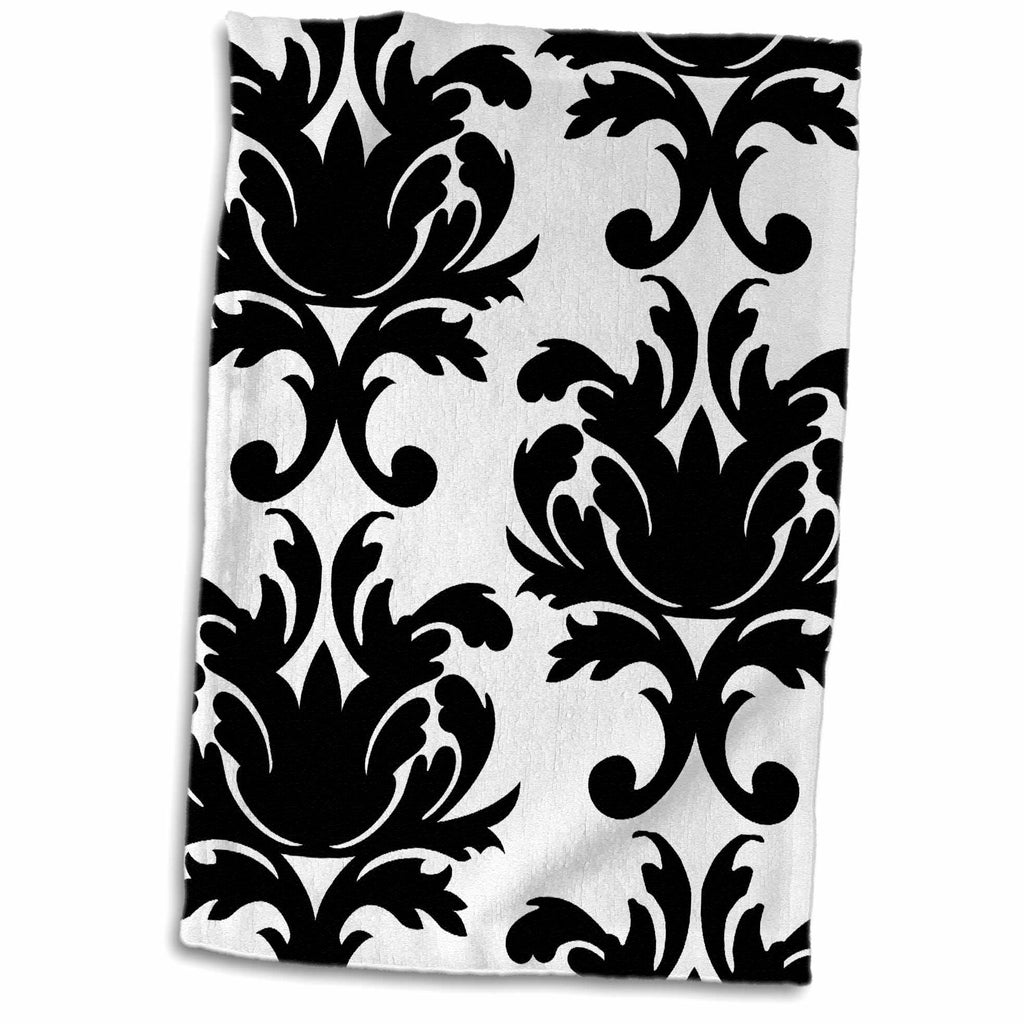 3dRose Large Elegant Black and White Damask Pattern Design - Towels (twl-116425)