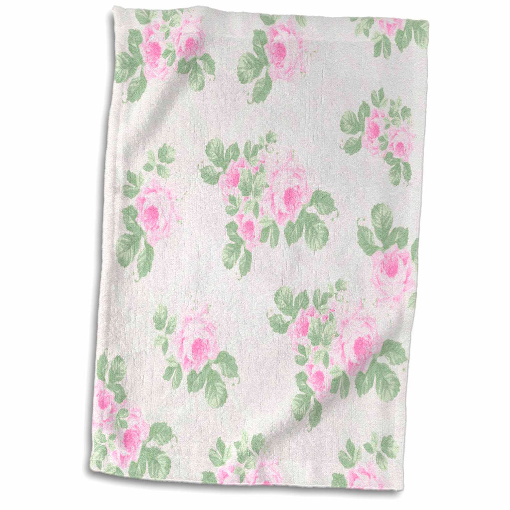 3dRose Vintage Pink Roses Pattern - Rose Flowers on Light Cream Damask -... - Towels (twl-120173)