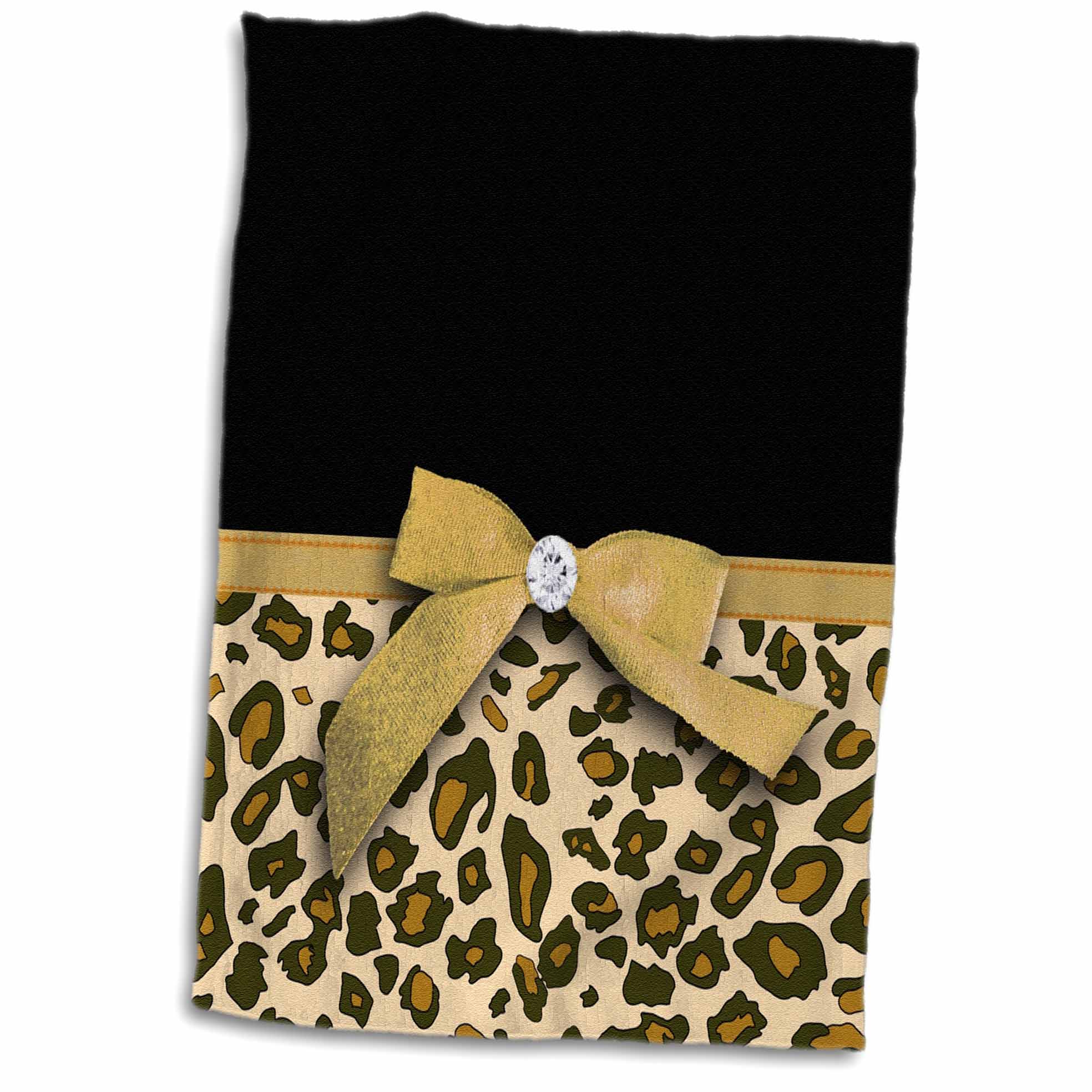 3dRose Gold Leopard Spots with Glamorous Faux Ribbon Bow - Girly Glam Graphic... - Towels (twl-120207)