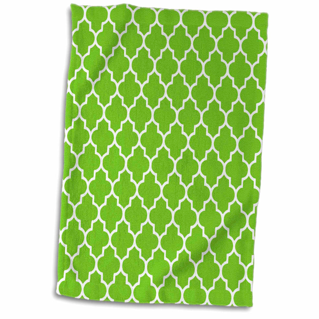 3dRose Bright Green Quatrefoil Pattern Lime Moroccan Tiles Retro Islamic Art... - Towels (twl-120258)