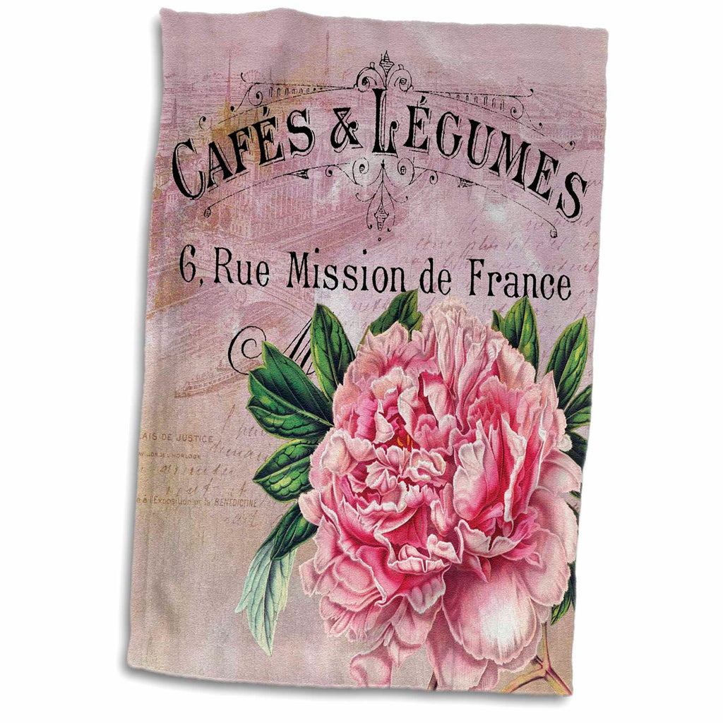 3dRose PS Vintage - French Vintage Pink Peony Botanical - Towels (twl-123376)