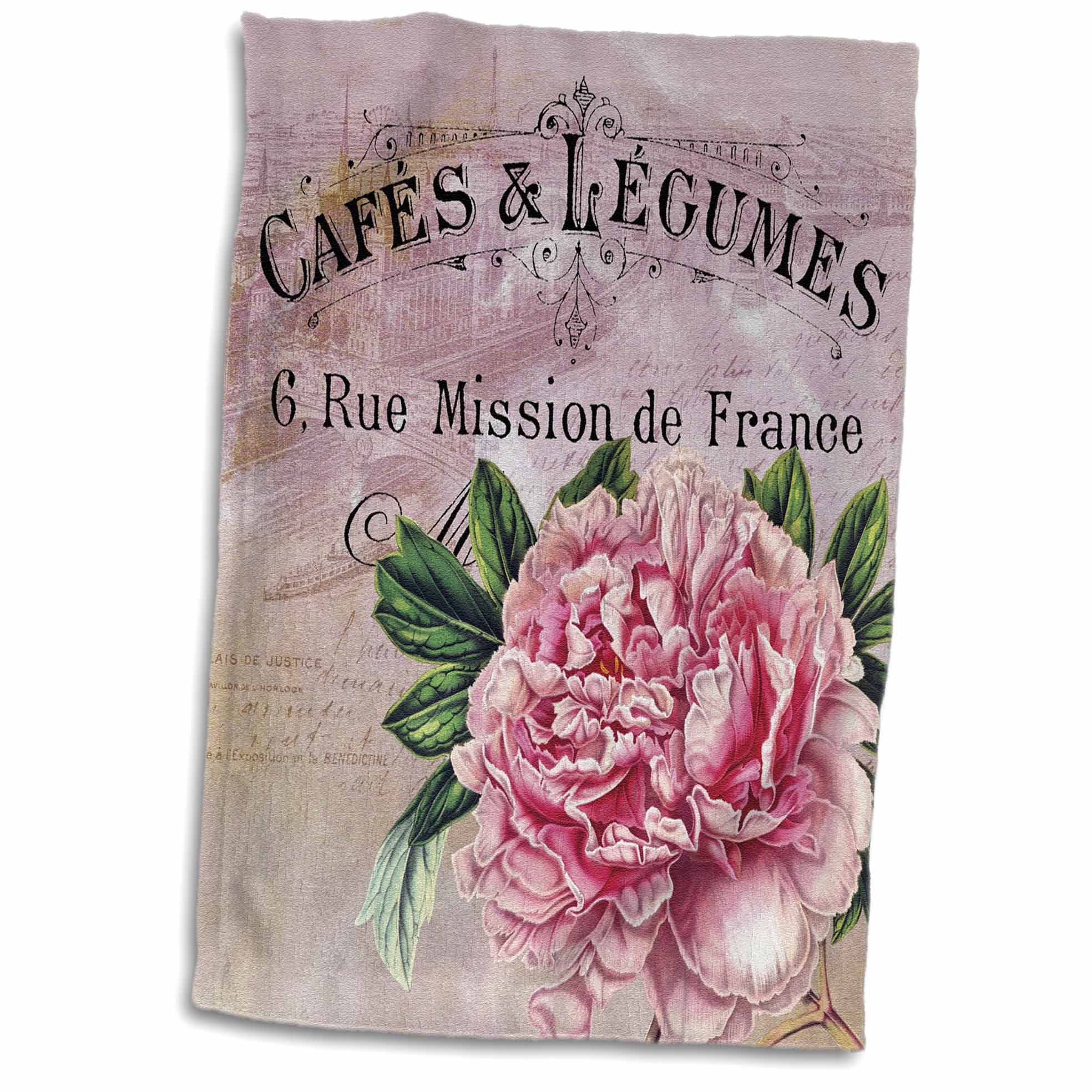 3dRose PS Vintage - French Vintage Pink Peony Botanical - Towels (twl-123376)