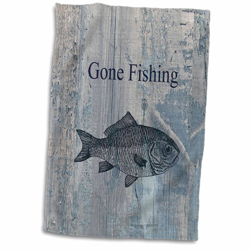 3dRose PS Beach - Gone Fishing White wash Wood Look Beach Theme Art - Towels (twl-123416)