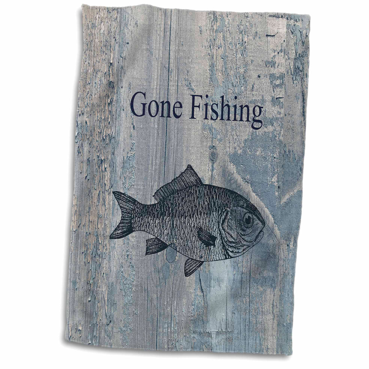 3dRose PS Beach - Gone Fishing White wash Wood Look Beach Theme Art - Towels (twl-123416)