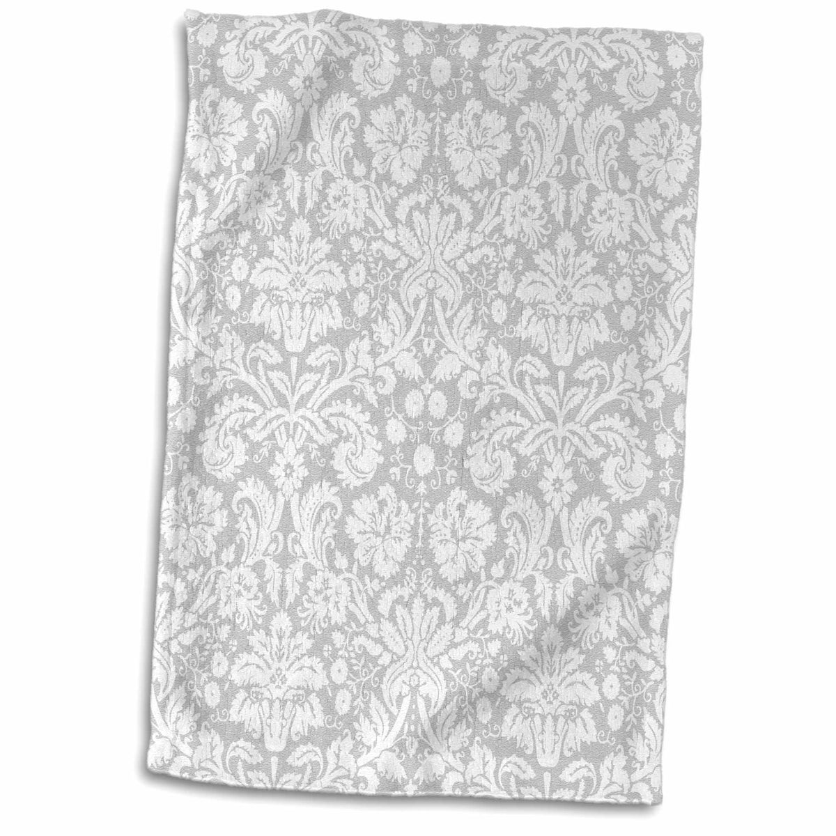 3dRose Silver and White Damask Pattern - Grey Gray - Fancy French Floral... - Towels (twl-151416)