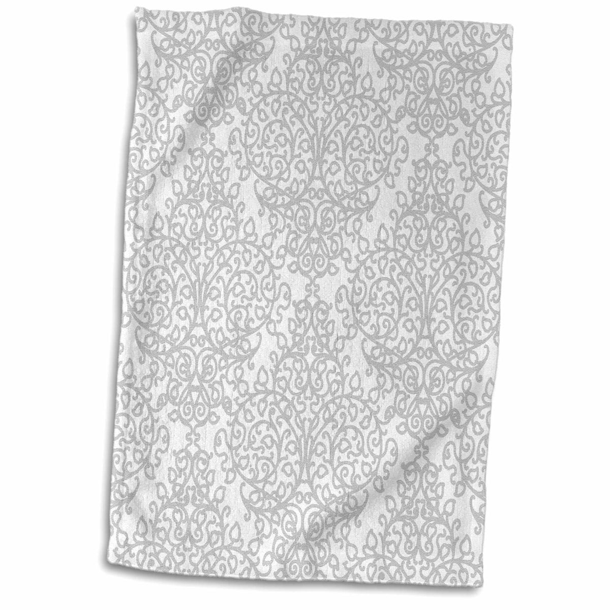 3dRose Grey and White Damask - Gray Elegant Swirls - Silver Swirling... - Towels (twl-151431)