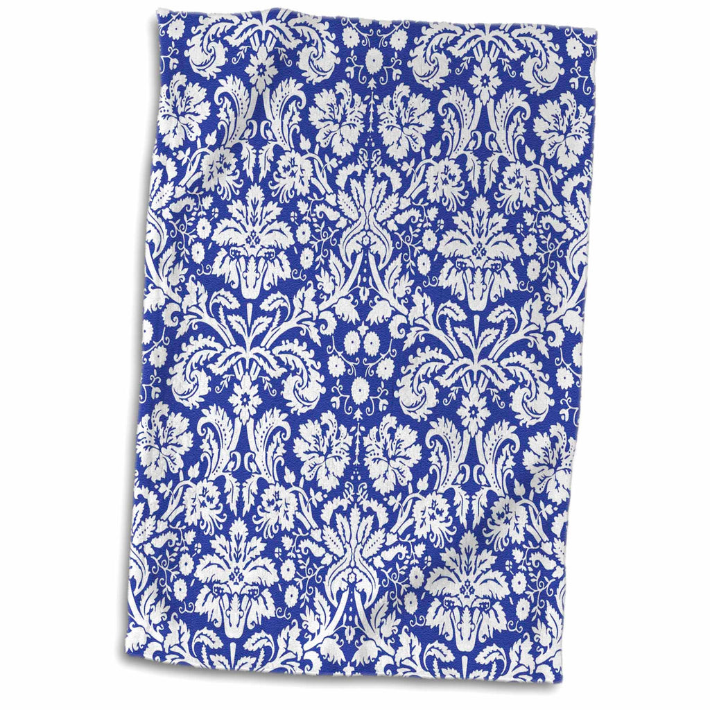 3dRose Royal blue and white damask pattern - stylish elegant Victorian... - Towels (twl-151455)