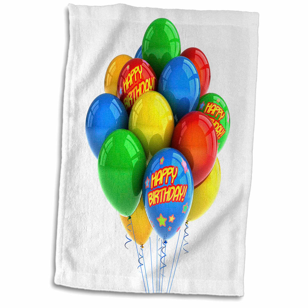 3dRose Colorful party balloons happy birthday - Towels (twl-155016)