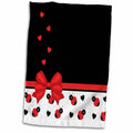 3dRose Cute Red Black Ladybugs Floating Hearts Red Ribbon - Towels (twl-155266)
