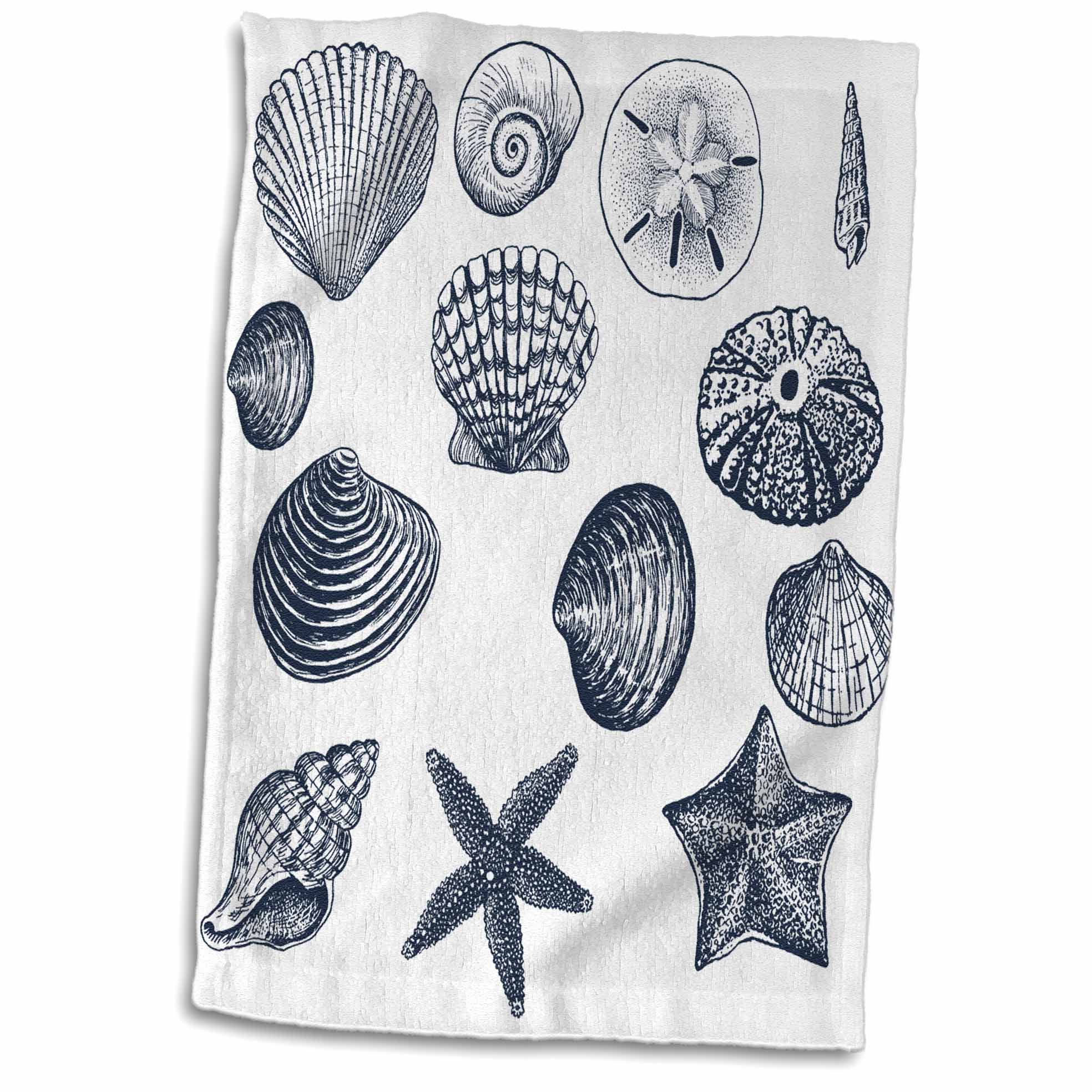 3dRose PS Beach - Blue Sea Shells Nautical beach theme ocean art - Towels (twl-155830)
