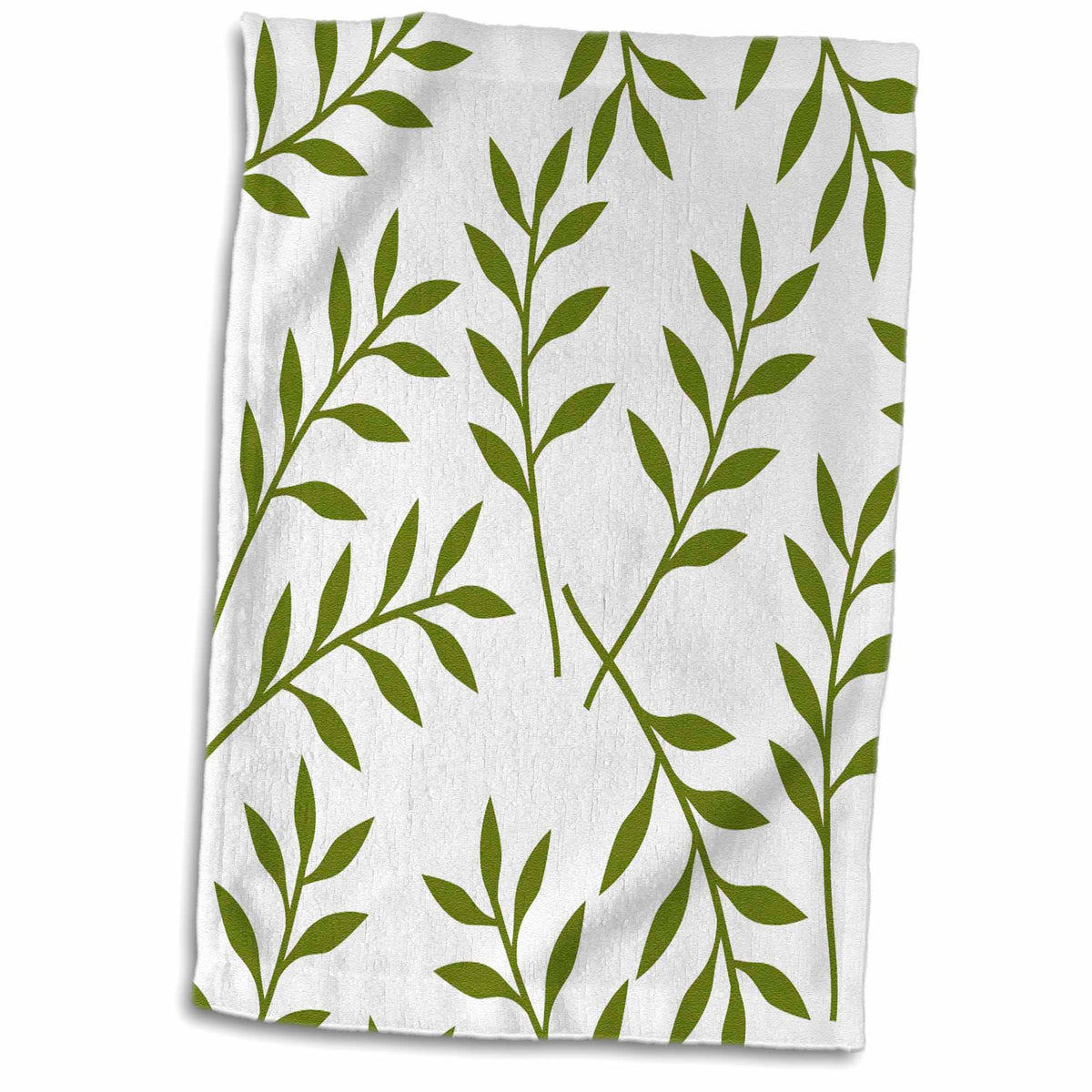 3dRose PS Creations - Olive Green and White Chic Leaves - Towels (twl-164483)