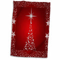 3dRose Silver Star Christmas Tree with Holiday Red Background - Towels (twl-164753)
