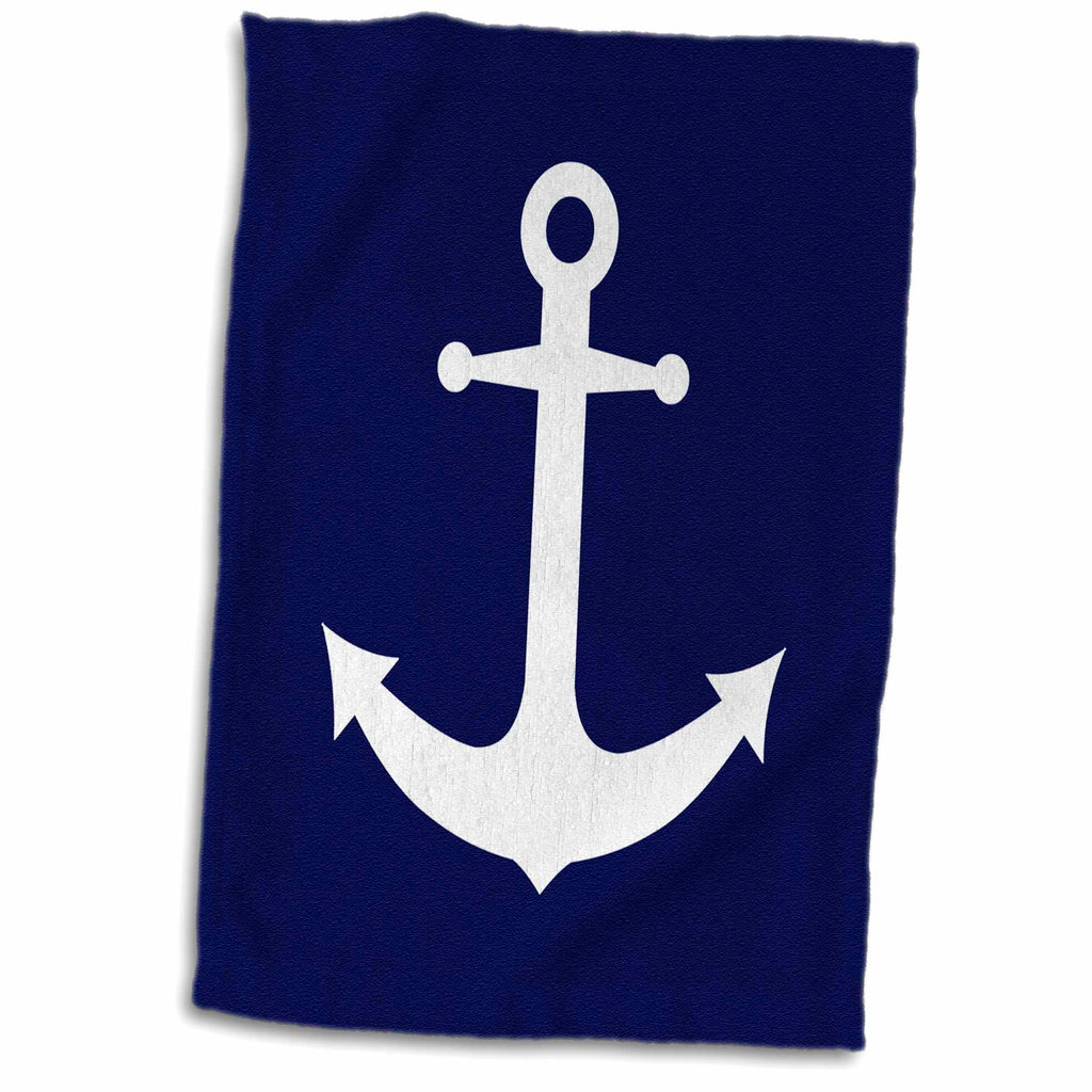 3dRose Navy Blue and White Nautical Anchor Design - Towels (twl-165798)