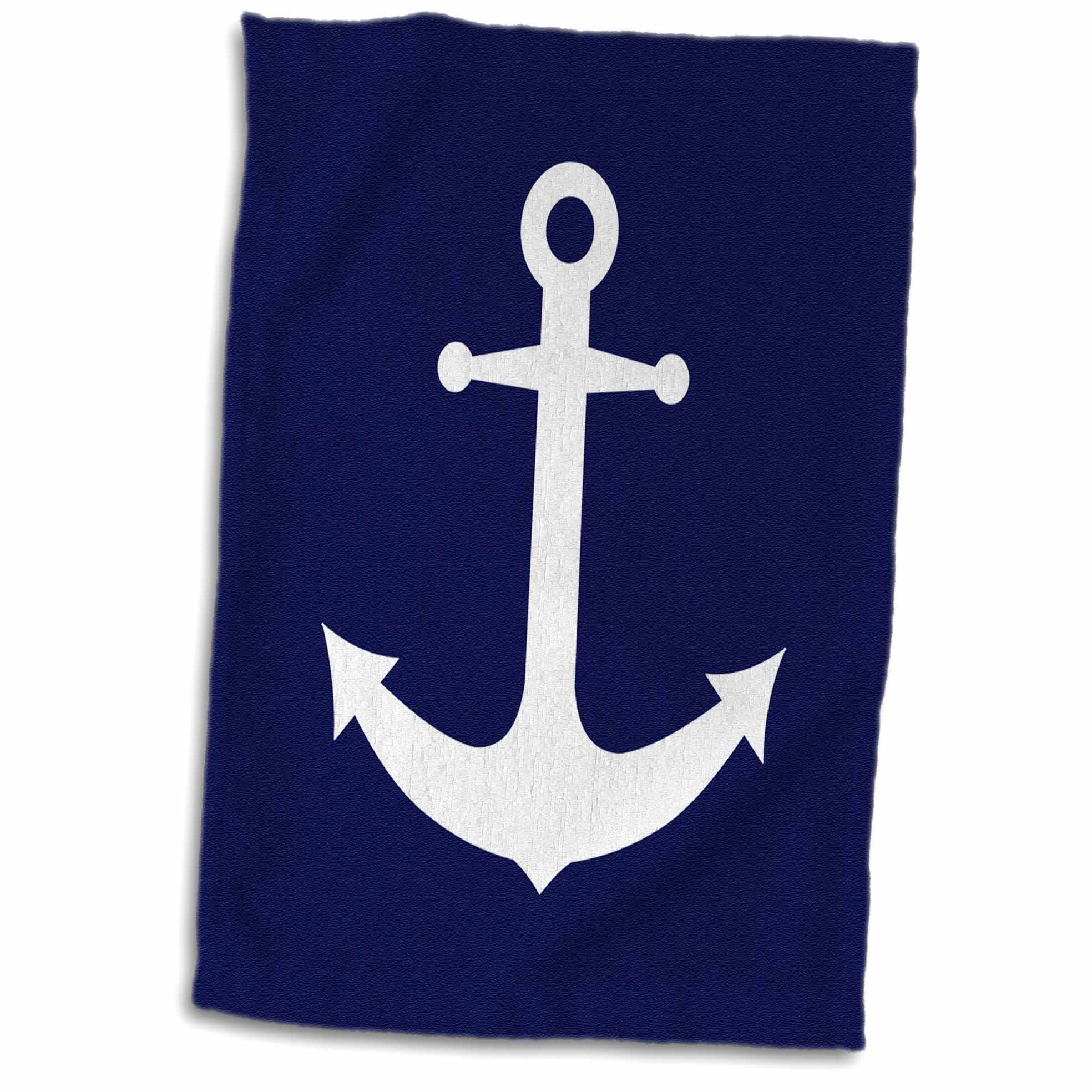 3dRose Navy Blue and White Nautical Anchor Design - Towels (twl-165798)