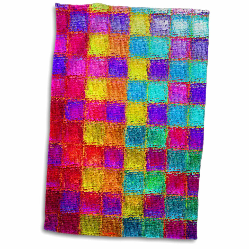 3dRose Checkered Multi Colored Squares in neon Bright Colors - Towels (twl-167140)