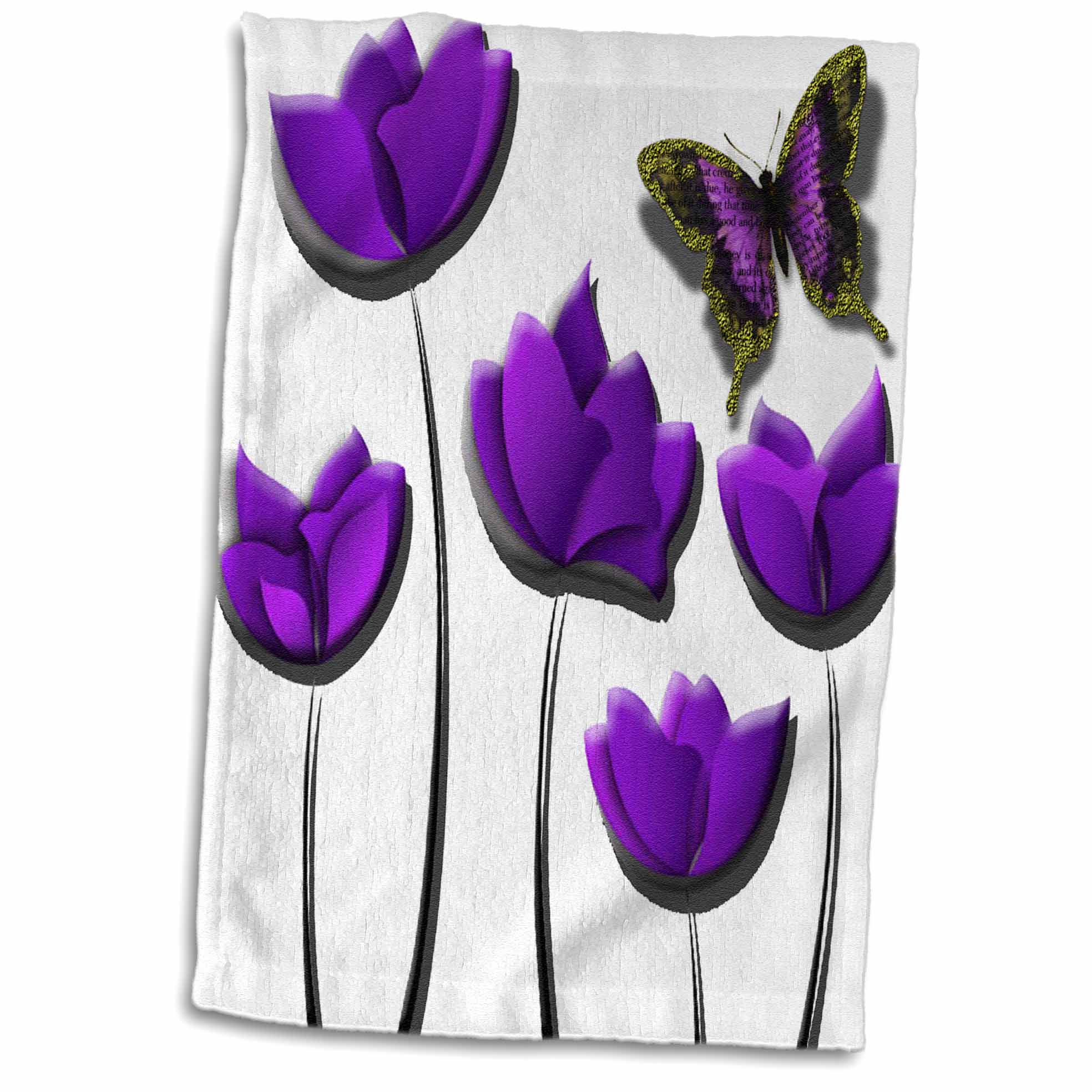 3dRose Purple Tulips and Purple Butterfly Floral Design - Towels (twl-167227)