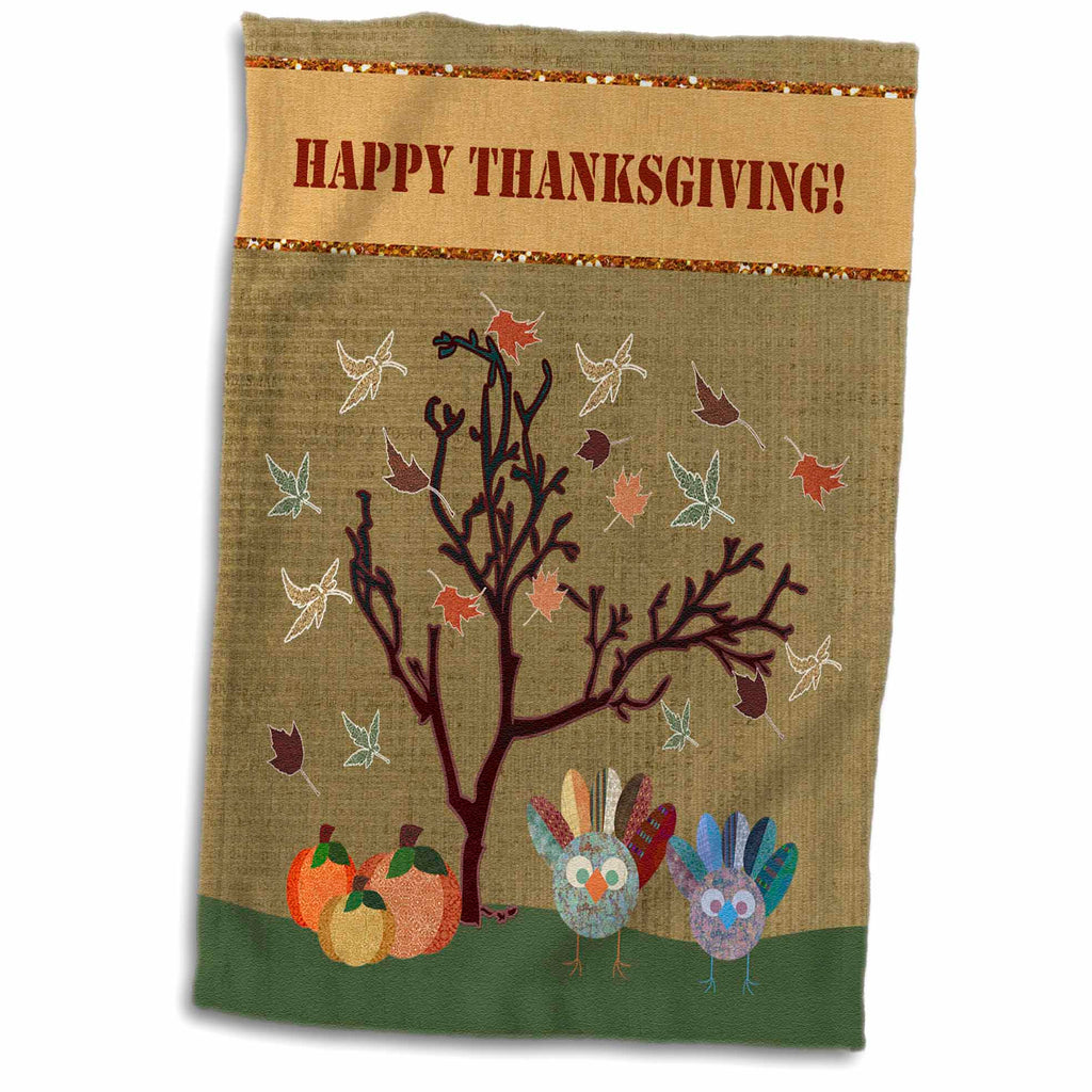 3dRose Two Turkeys Under Tree with Pumpkins, Happy Thanksgiving - Towels (twl-167362)