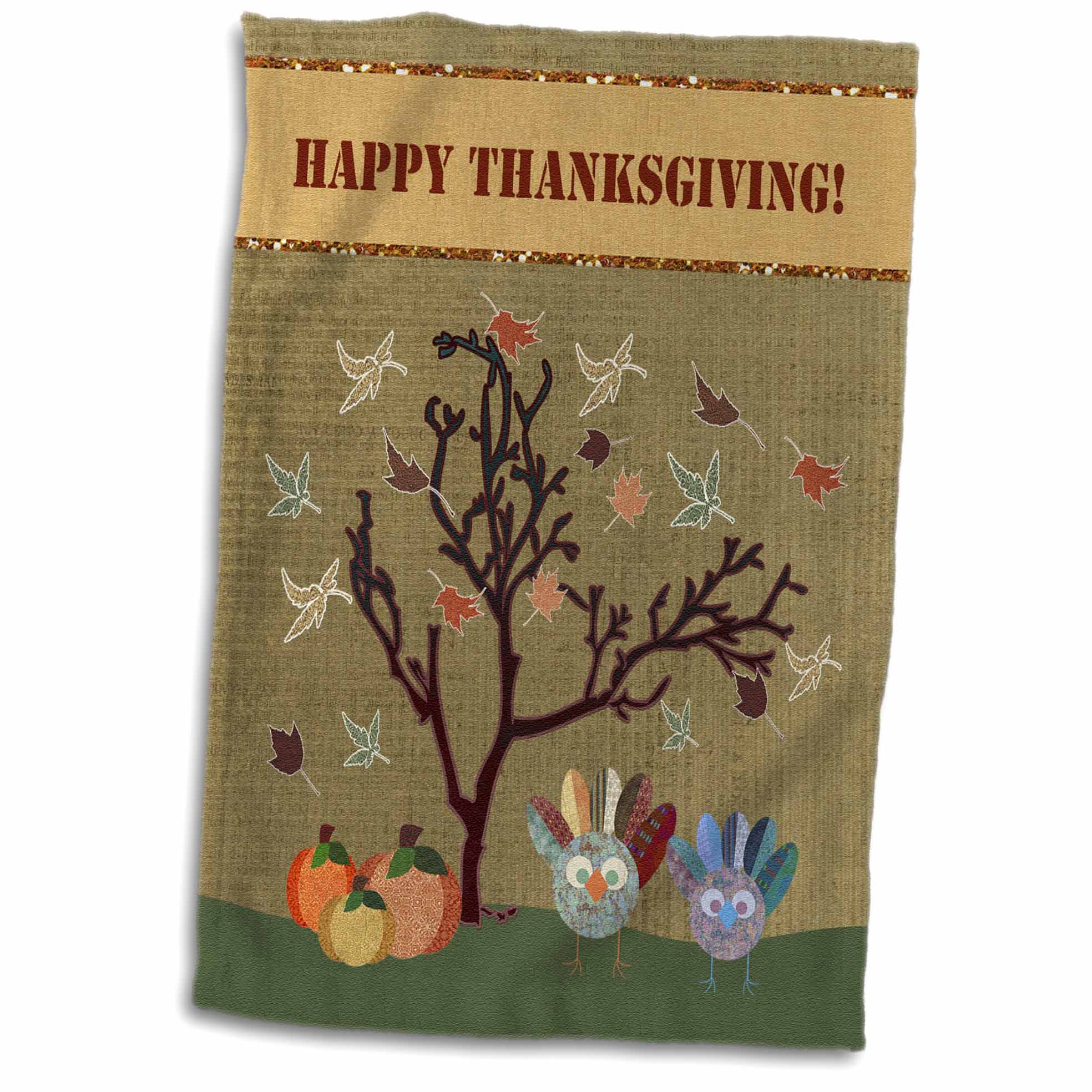 3dRose Two Turkeys Under Tree with Pumpkins, Happy Thanksgiving - Towels (twl-167362)