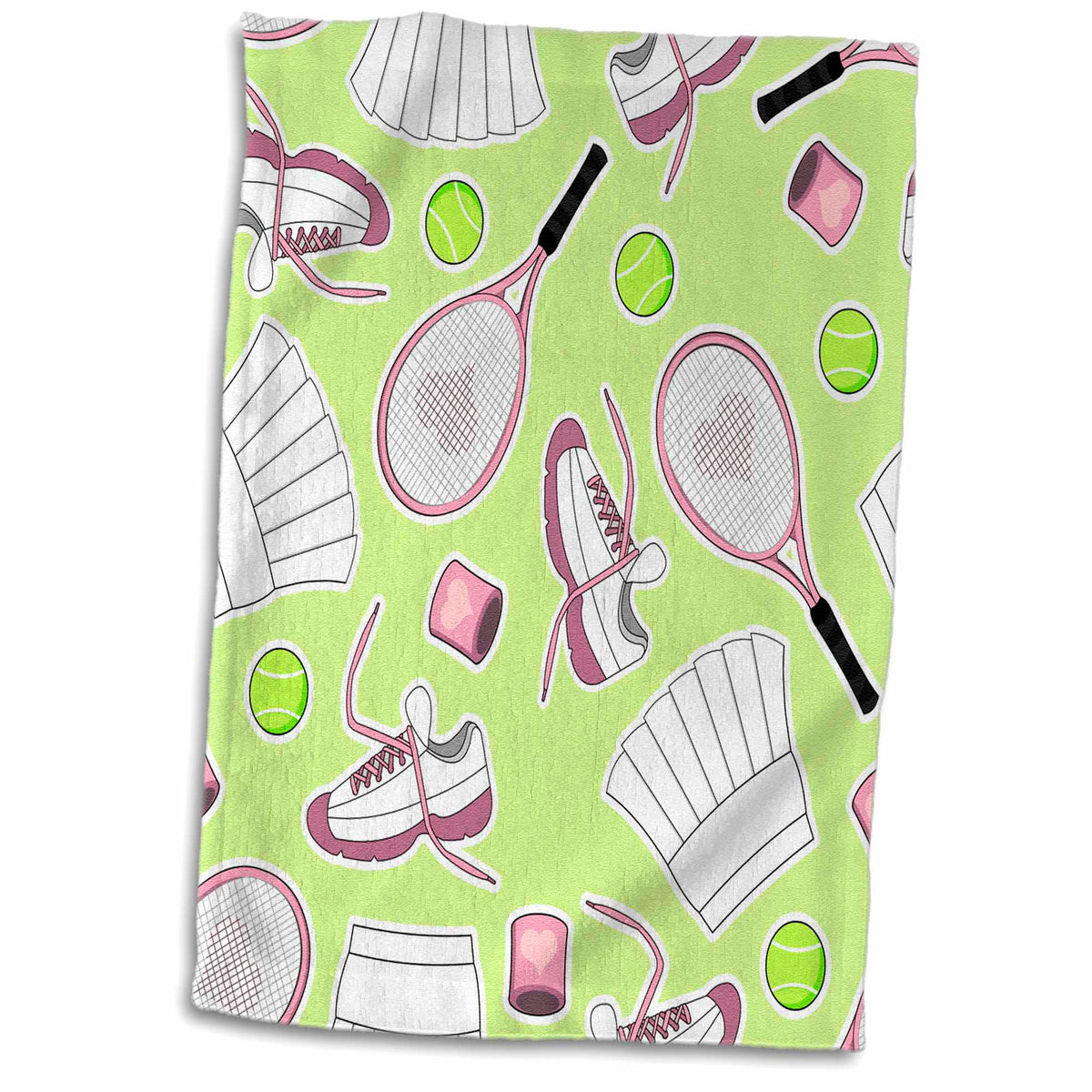 3dRose Janna Salak Designs Sports - Cute Tennis Pattern Green - Towels (twl-172136)