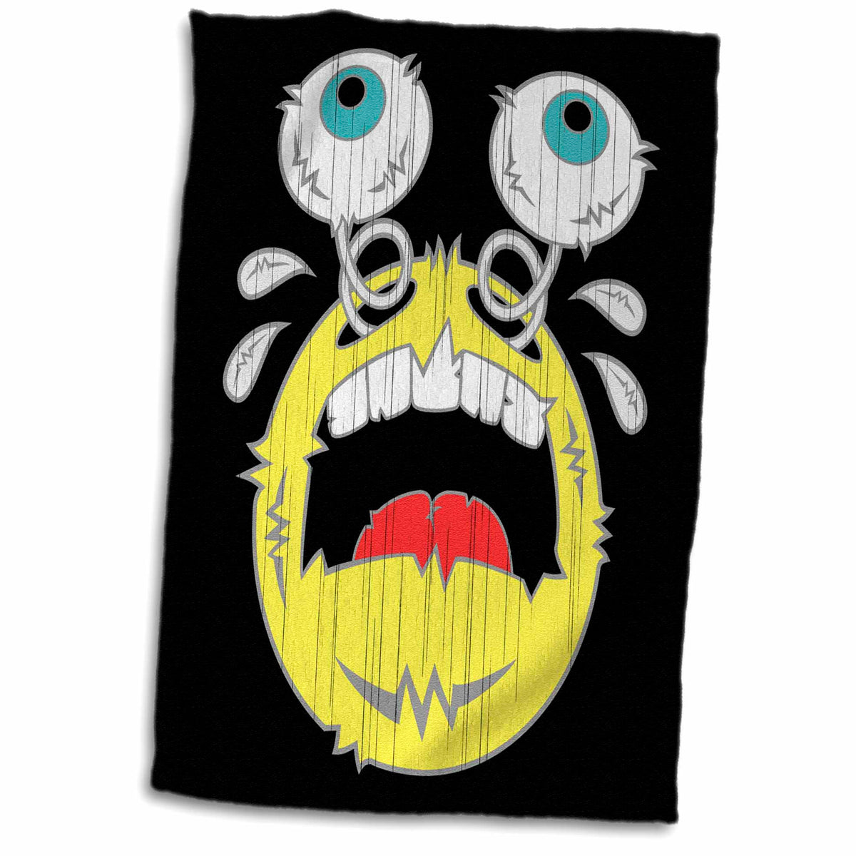 3dRose emoticon, distressed image, freakin crying, gray lineart on black - Towels (twl-173494)