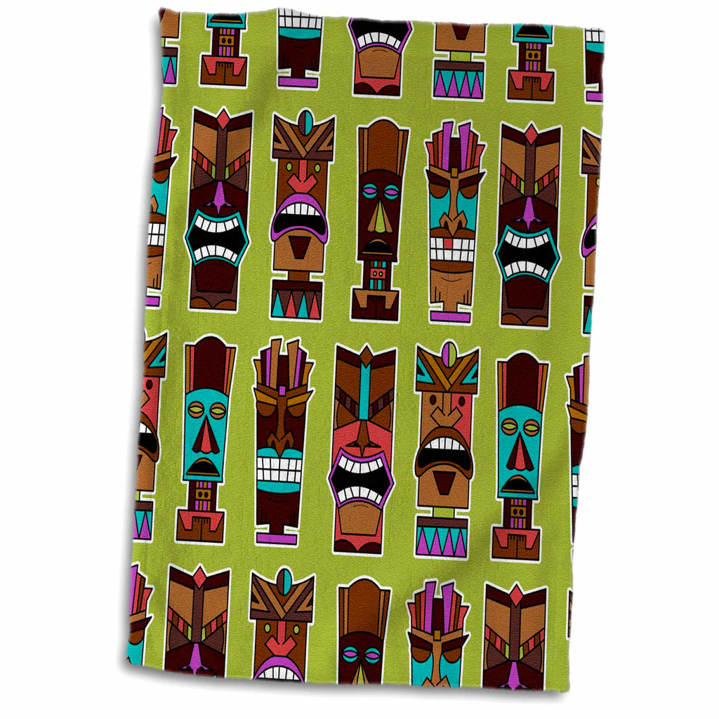 3dRose Janna Salak Designs Tiki Masks - Colorful Tiki Mask Pattern - Towels (twl-175366)